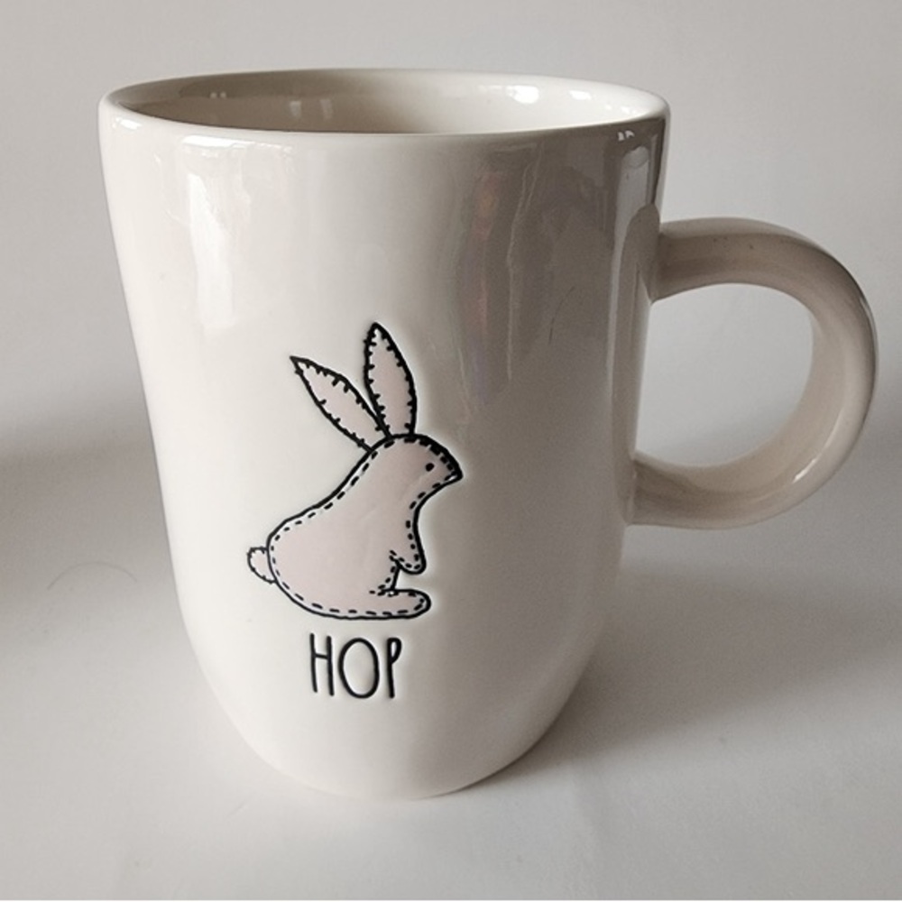 Rae Dunn HOP White and Pink Bunny Stitching Mug Coffee Cup Artisan Collection